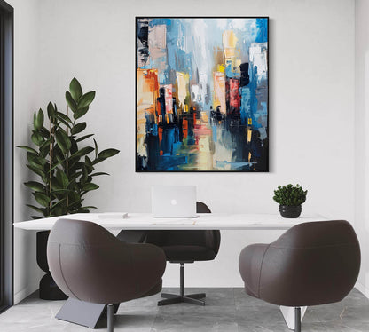 Vibrant Abstract Cityscape Oil Painting for Modern Home Decor