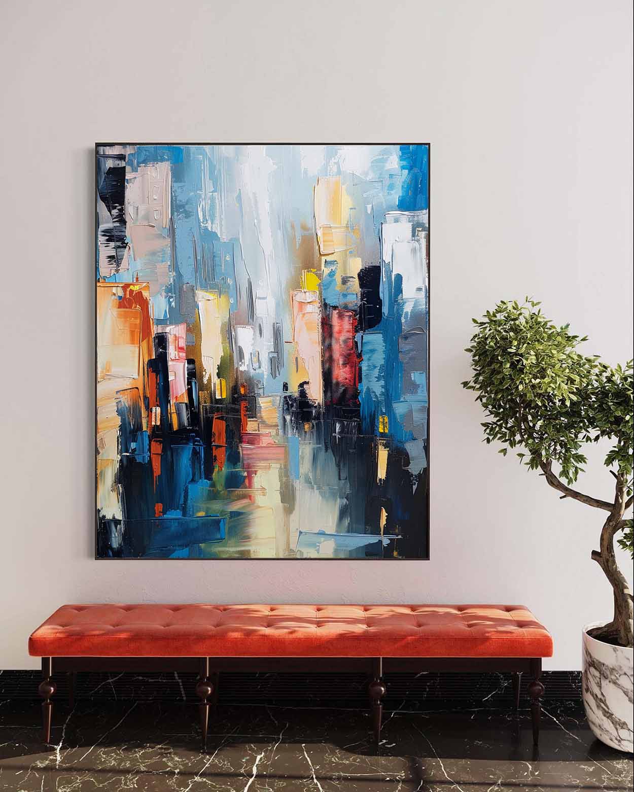 Vibrant Abstract Cityscape Oil Painting for Modern Home Decor