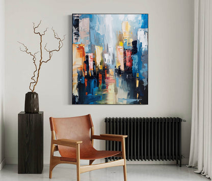 Vibrant Abstract Cityscape Oil Painting for Modern Home Decor