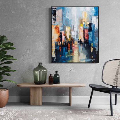 Vibrant Abstract Cityscape Oil Painting for Modern Home Decor