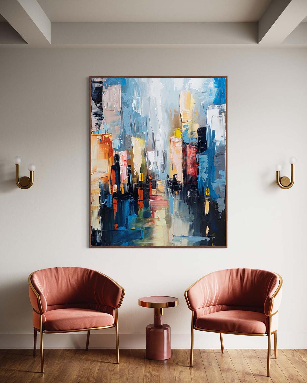 Vibrant Abstract Cityscape Oil Painting for Modern Home Decor