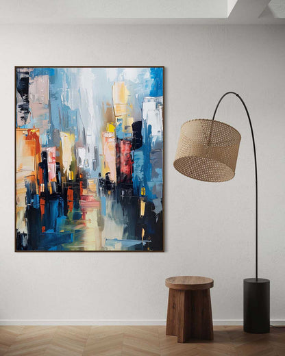 Vibrant Abstract Cityscape Oil Painting for Modern Home Decor