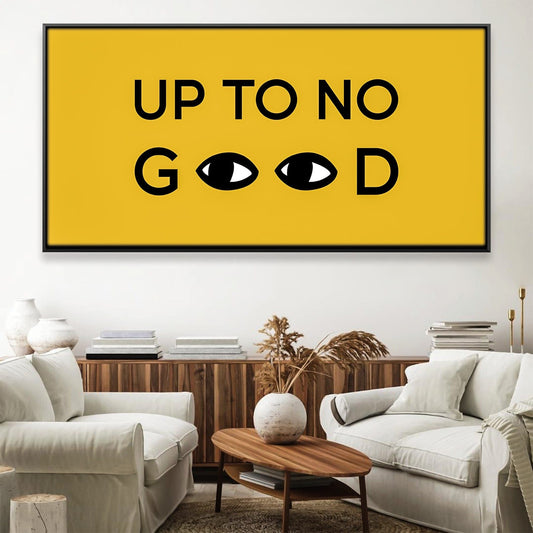 Whimsical Eyeball Art: Up to No Good Yellow Canvas Painting for Modern Decor