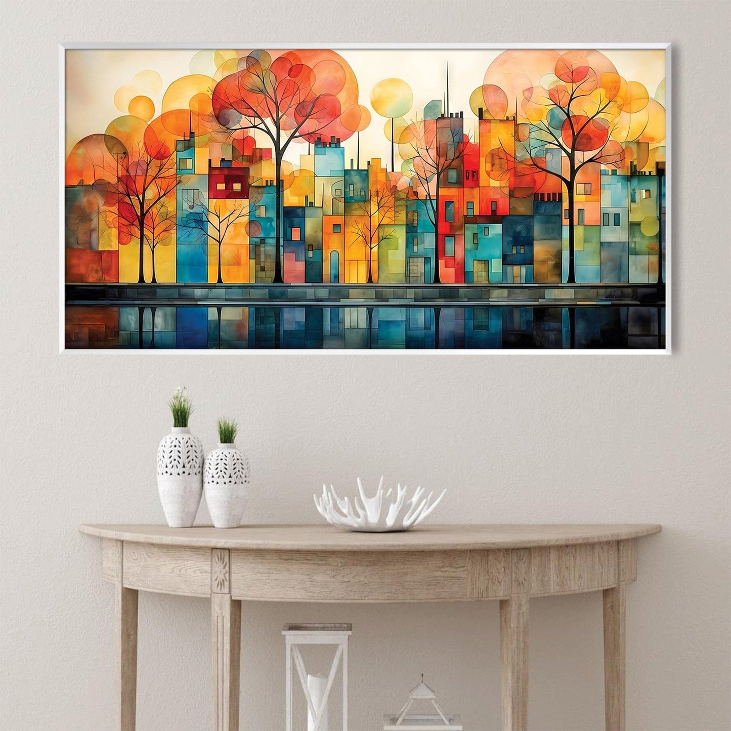 Vibrant Urban Abstract Landscape Oil Painting for Modern Home Décor