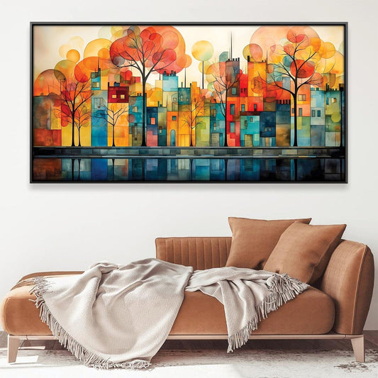 Vibrant Urban Abstract Landscape Oil Painting for Modern Home Décor