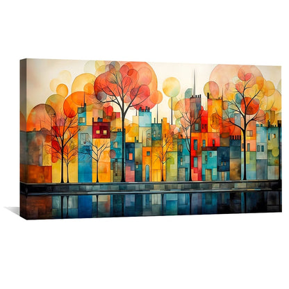 Vibrant Urban Abstract Landscape Oil Painting for Modern Home Décor