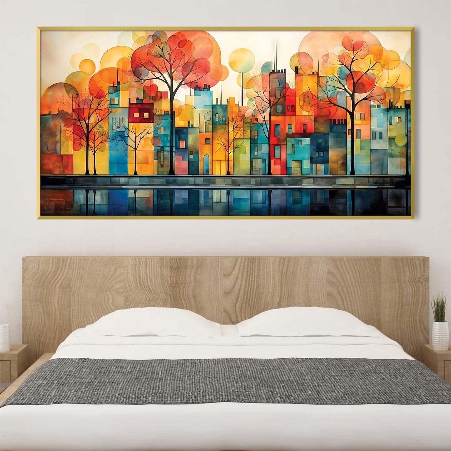 Vibrant Urban Abstract Landscape Oil Painting for Modern Home Décor