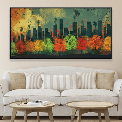 Vibrant Urban Autumn Landscape Oil Painting for Modern Home Decor