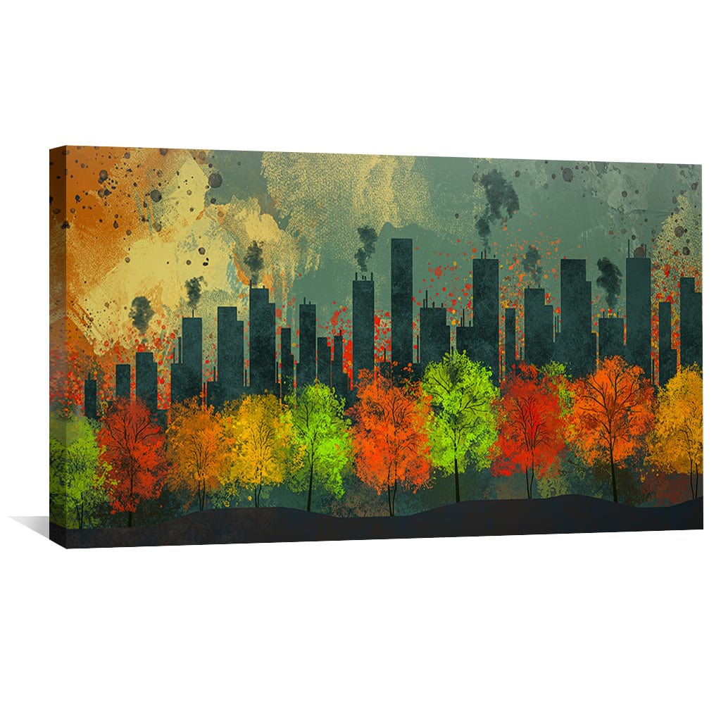 Vibrant Urban Autumn Landscape Oil Painting for Modern Home Decor