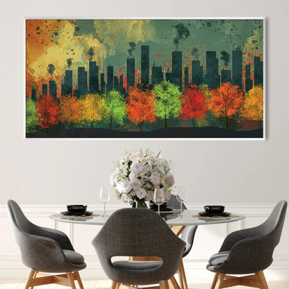 Vibrant Urban Autumn Landscape Oil Painting for Modern Home Decor