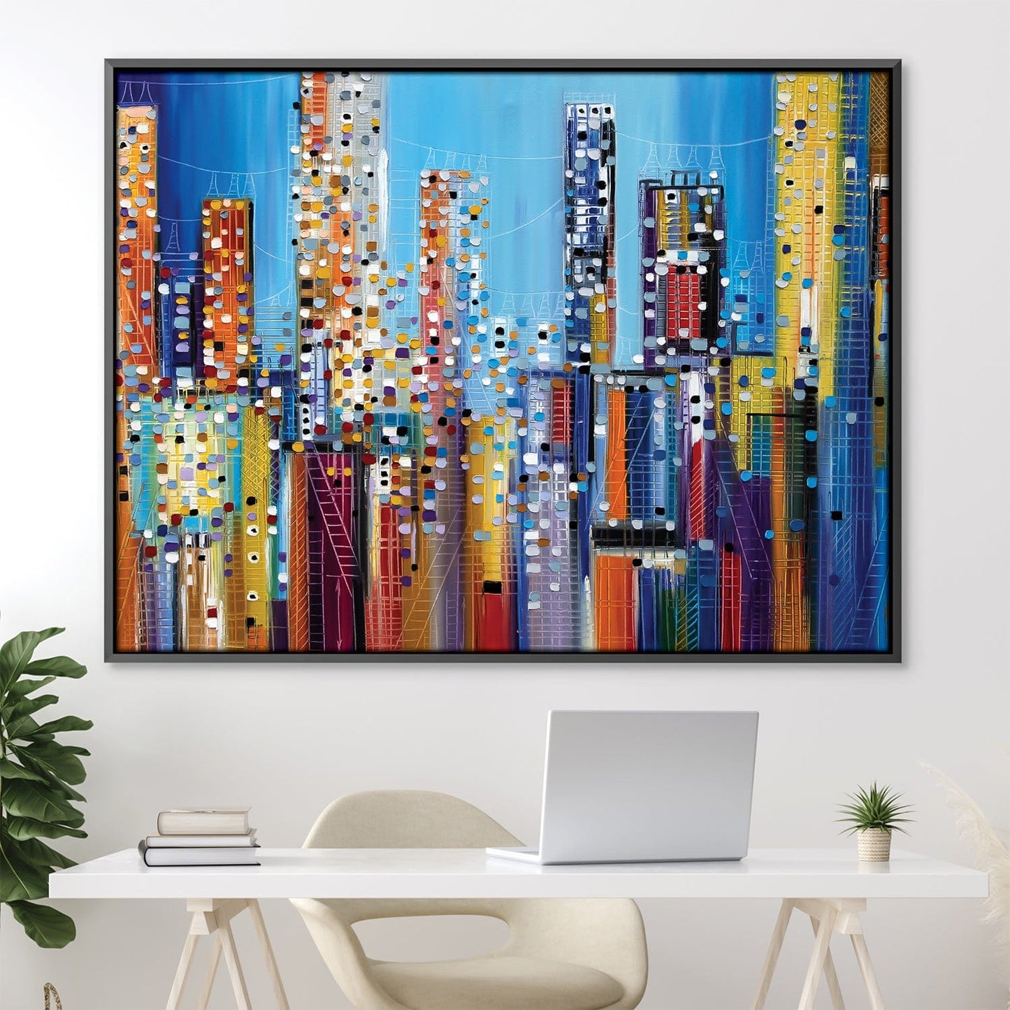 Vibrant Cityscape Oil Painting - Urban Abstract Skyline Artwork for Modern Decor