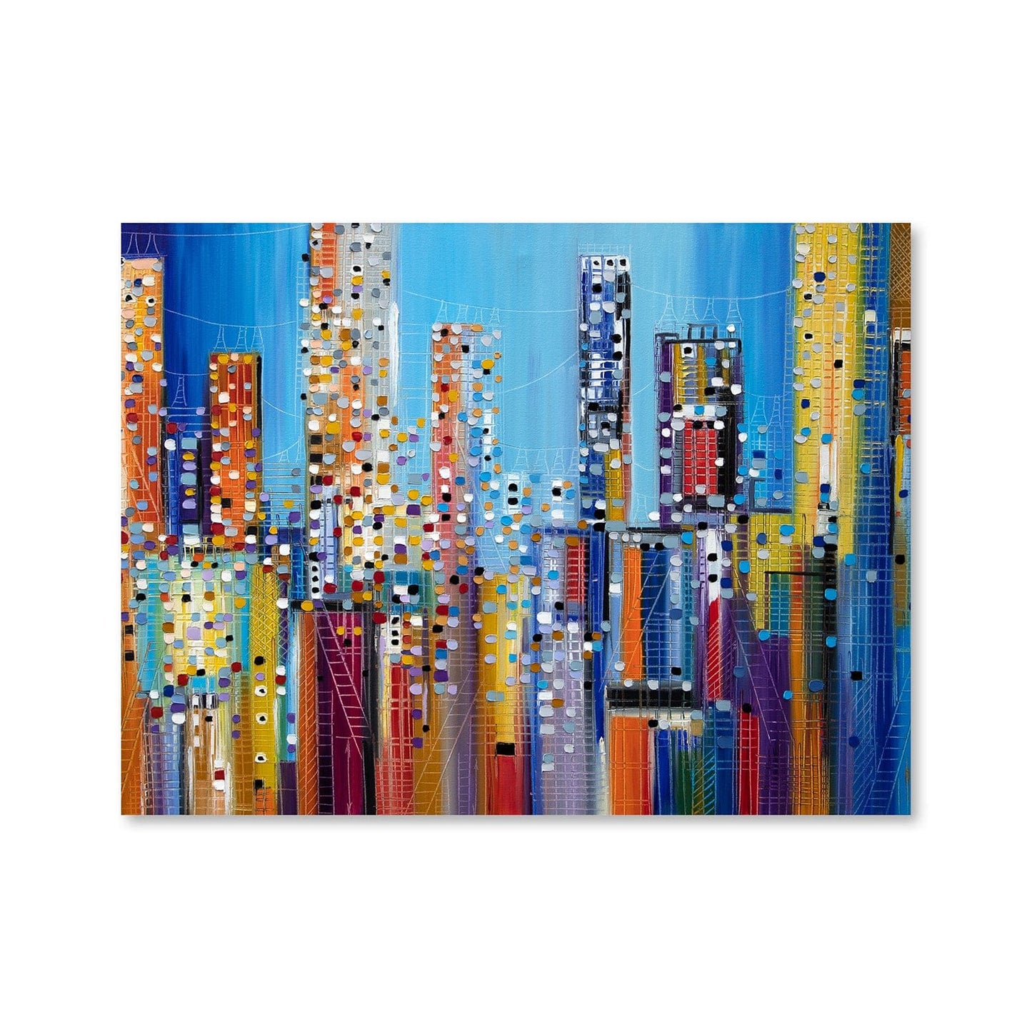 Vibrant Cityscape Oil Painting - Urban Abstract Skyline Artwork for Modern Decor