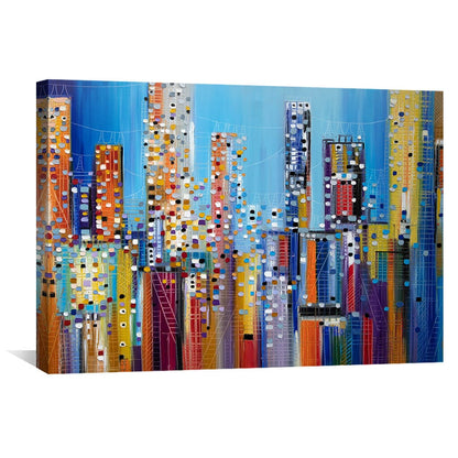 Vibrant Cityscape Oil Painting - Urban Abstract Skyline Artwork for Modern Decor