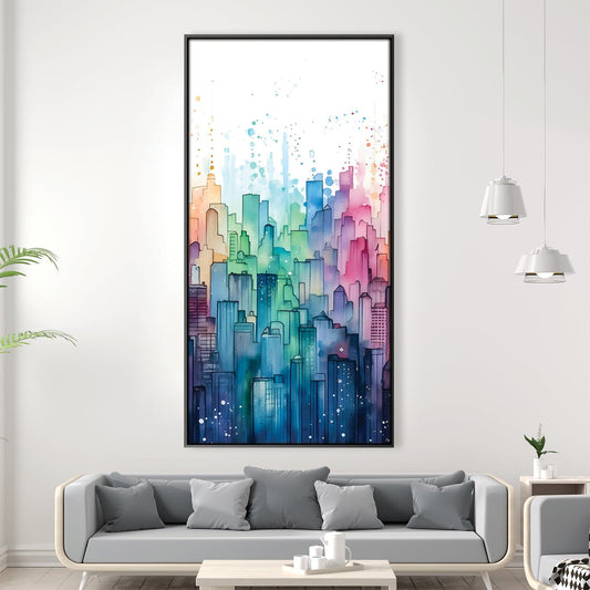 Vibrant Urban Skyline Oil Painting for Modern Home Décor