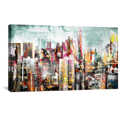 Vibrant Urban Skyline Oil Painting for Modern Home Décor