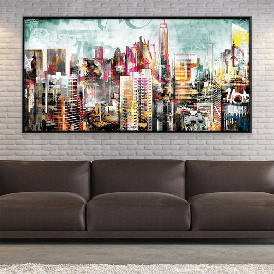 Vibrant Urban Skyline Oil Painting for Modern Home Décor