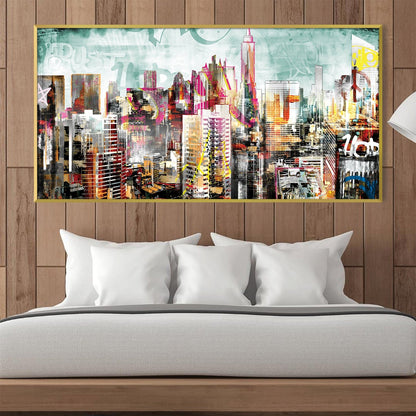 Vibrant Urban Skyline Oil Painting for Modern Home Décor