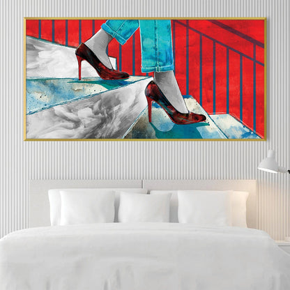 Stylish Urban Stiletto Steps Abstract Oil Painting for Modern Decor