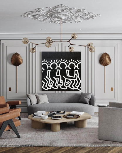 Bold Black and White Abstract Figures Oil Painting Inspired by Urban Art