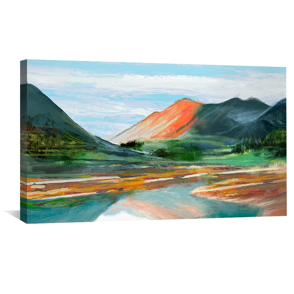 Vibrant Landscape Oil Painting of a Colorful Mountain Valley