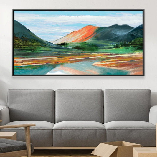 Vibrant Landscape Oil Painting of a Colorful Mountain Valley