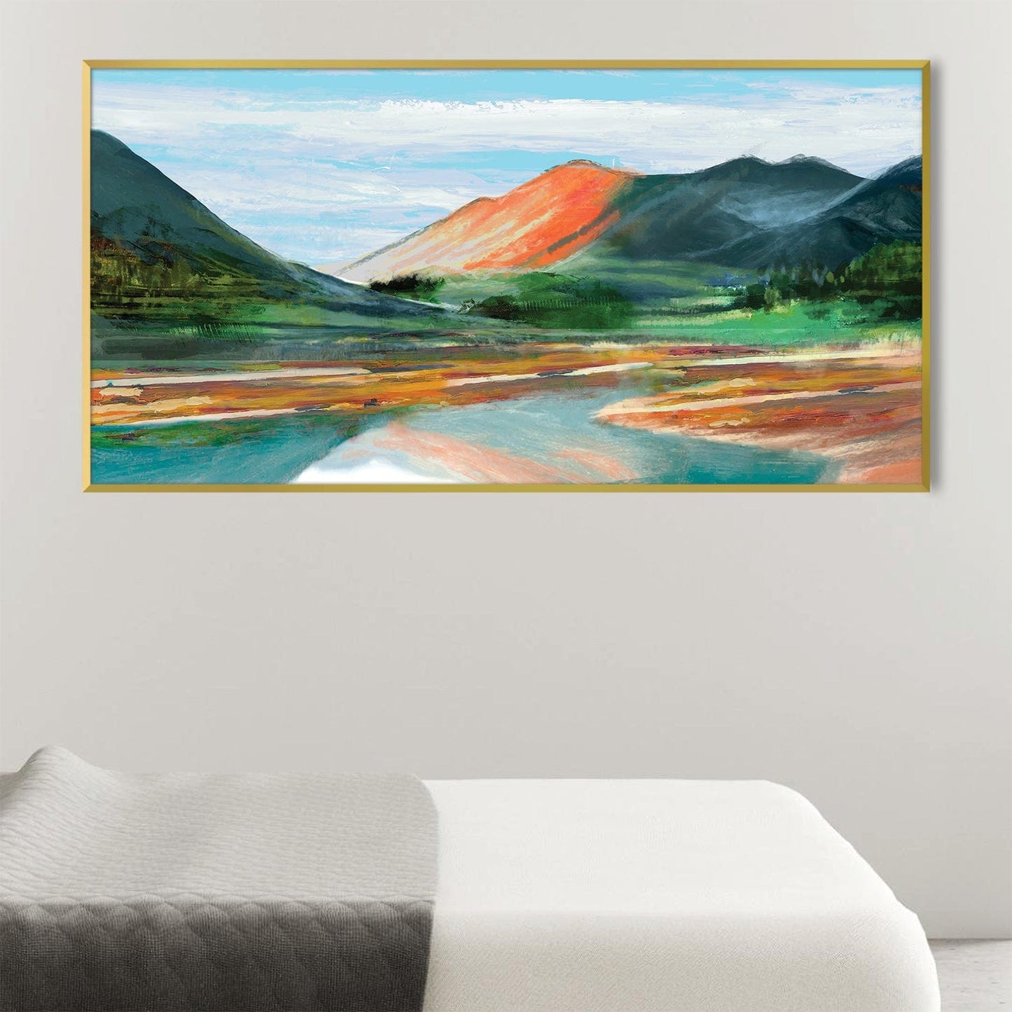 Vibrant Landscape Oil Painting of a Colorful Mountain Valley