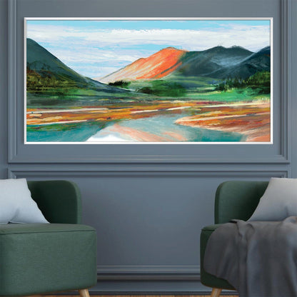 Vibrant Landscape Oil Painting of a Colorful Mountain Valley