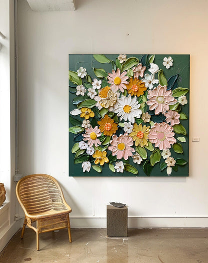 Vibrant Floral Oil Painting on Canvas – Colorful Flower Garden Art