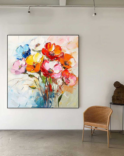 Vibrant Colorful Flower Bouquet Oil Painting for Home Decor and Art Lovers