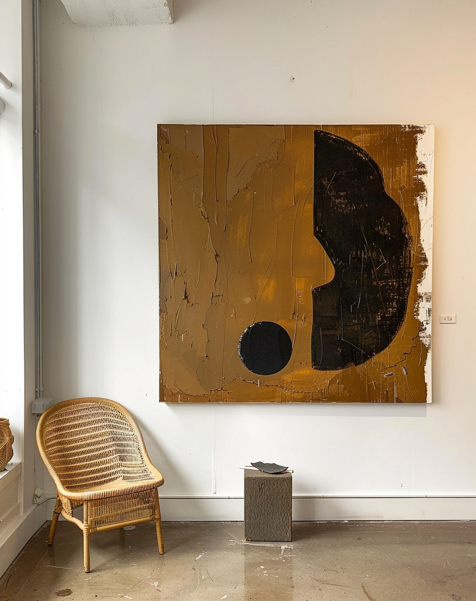 Abstract Minimalist Oil Painting with Geometric Shapes for Modern Decor