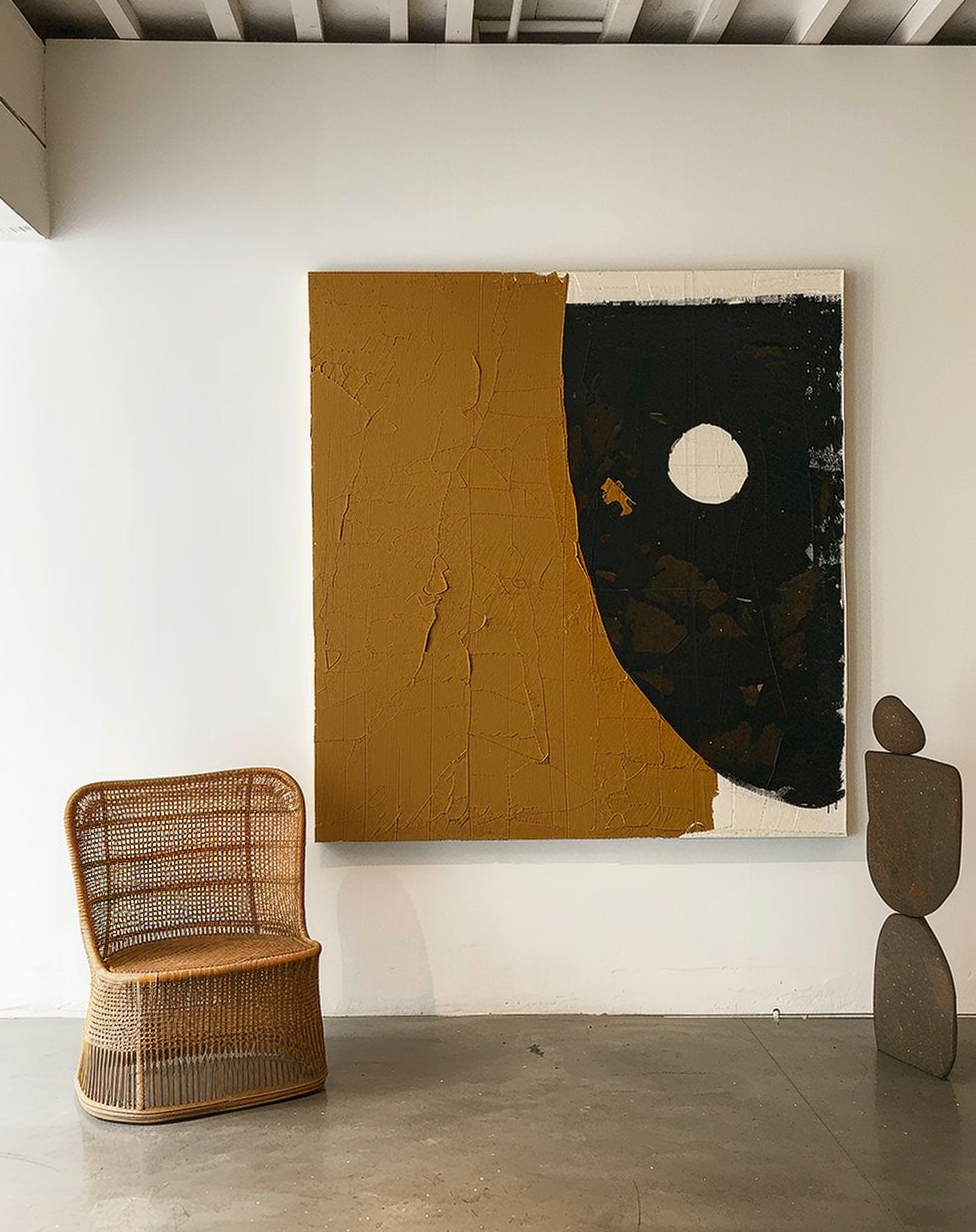 Abstract Minimalist Oil Painting with Earthy Tones and Geometric Design