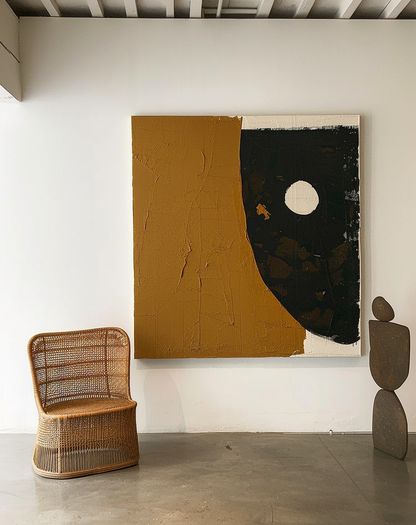 Abstract Minimalist Oil Painting with Earthy Tones and Geometric Design