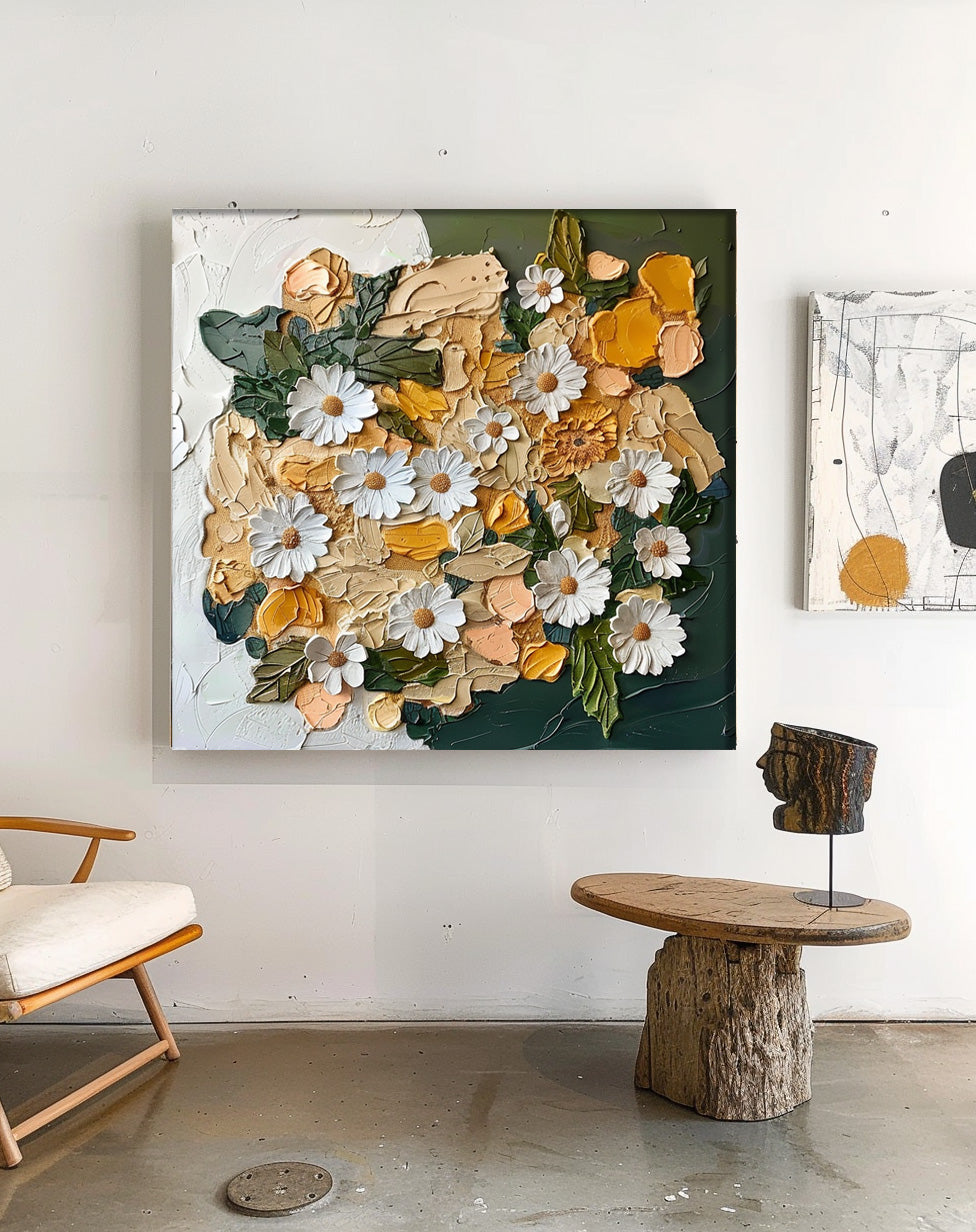 Vibrant Daisy Floral Oil Painting for Home Décor and Art Lovers