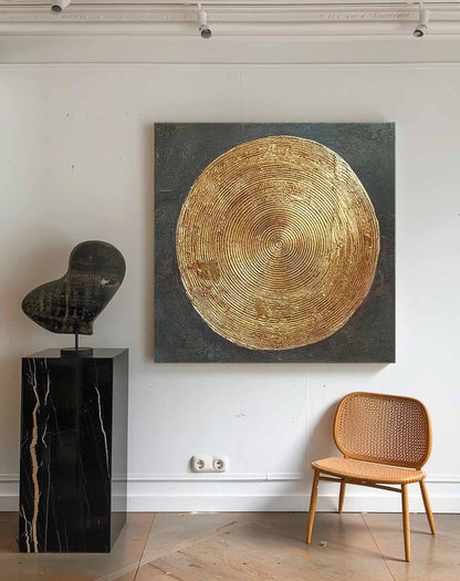 Elegant Gold Circular Texture Oil Painting for Modern Minimalist Decor
