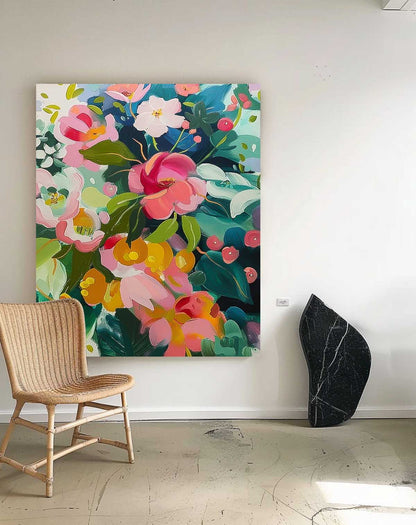 Vibrant Floral Oil Painting for Home Decor – Colorful Flower Art on Canvas