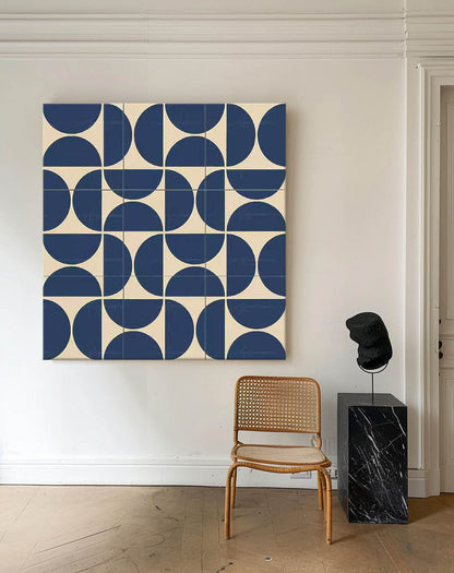 Navy and Beige Geometric Canvas Art for Modern Minimalist Interiors