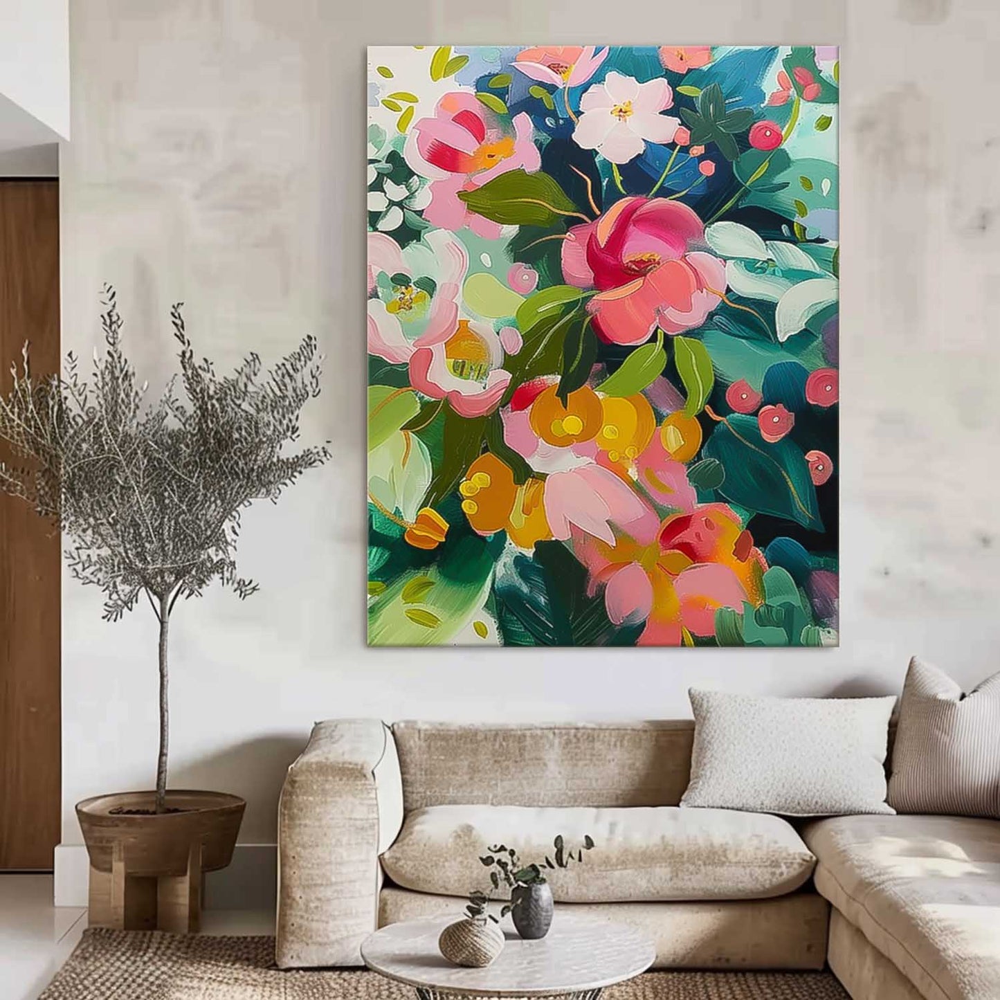 Vibrant Floral Oil Painting for Home Decor – Colorful Flower Art on Canvas