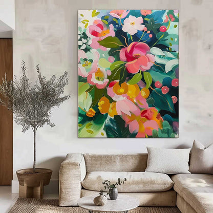 Vibrant Floral Oil Painting for Home Decor – Colorful Flower Art on Canvas