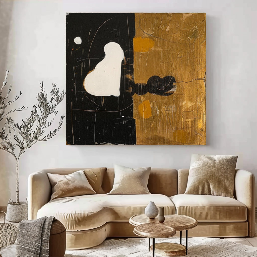 Contemporary Black and Gold Abstract Oil Painting for Modern Home Decor