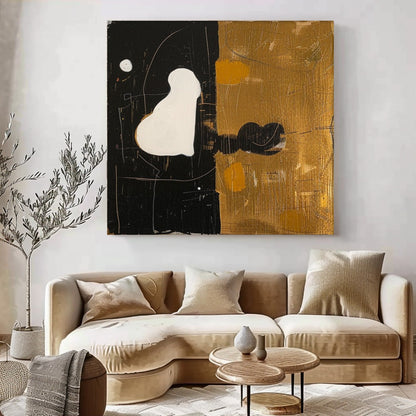 Contemporary Black and Gold Abstract Oil Painting for Modern Home Decor