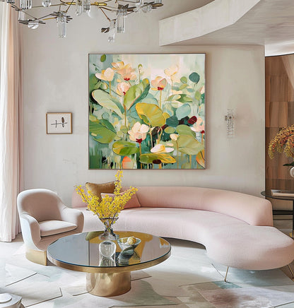 Vibrant Floral Oil Painting on Canvas – Blooming Garden Wall Art Decor