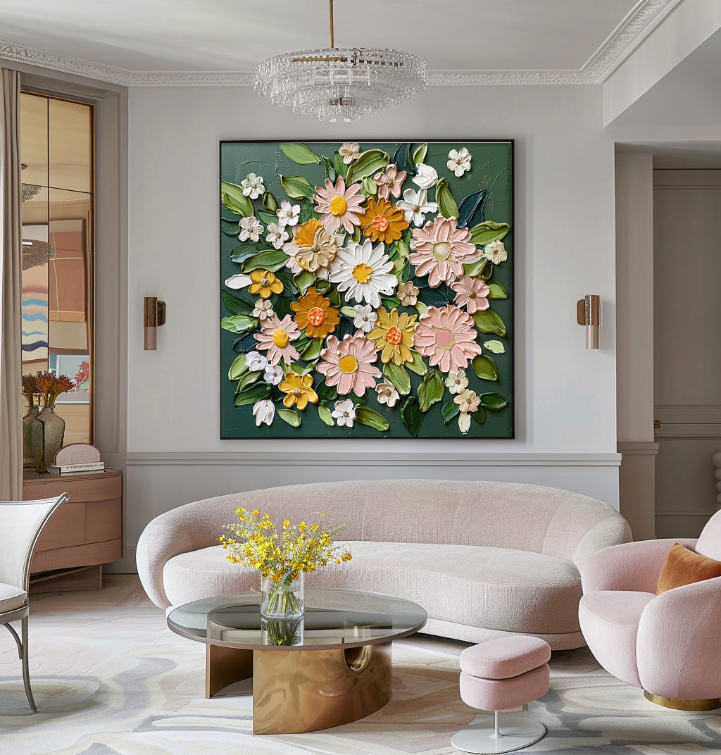 Vibrant Floral Oil Painting on Canvas – Colorful Flower Garden Art