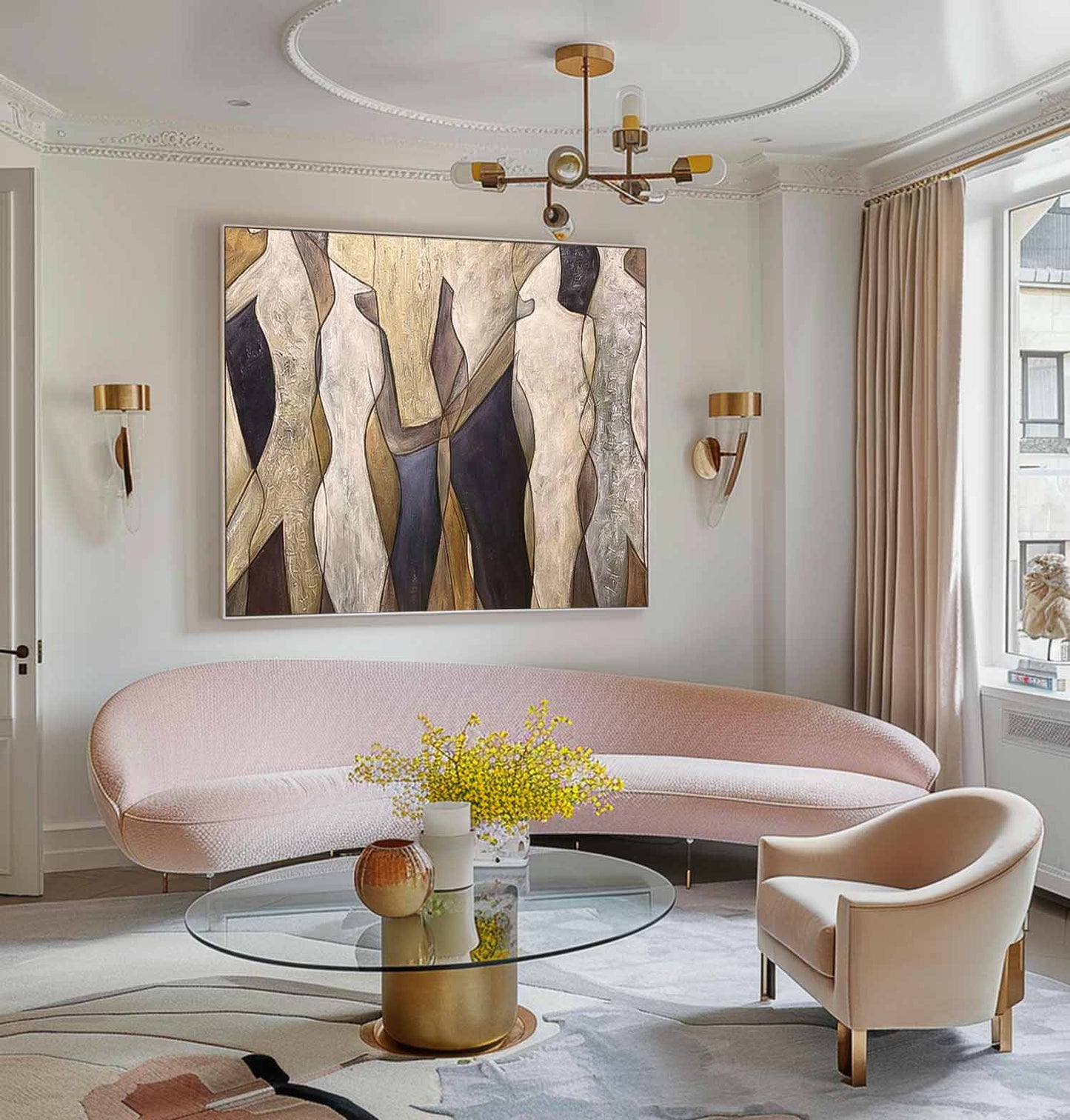 Contemporary Abstract Oil Painting of Figures in Earthy Tones for Modern Decor