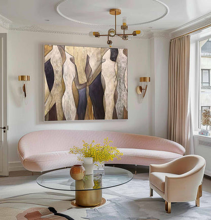 Contemporary Abstract Oil Painting of Figures in Earthy Tones for Modern Decor