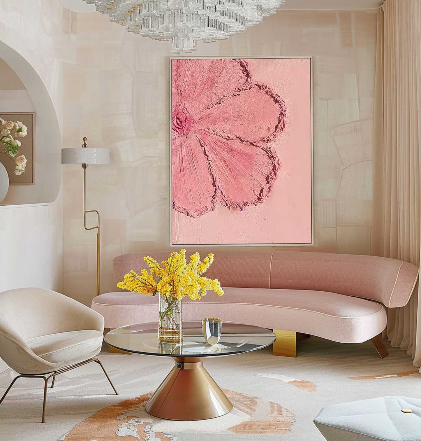 Blossoming Pink Flower Oil Painting for Elegant Home Decor