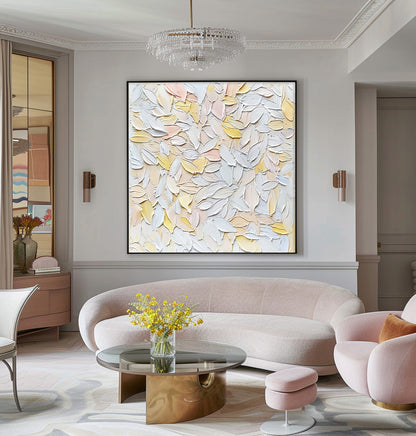 Soft Pastel Floral Oil Painting | Elegant Leafy Abstract Canvas Art Decor