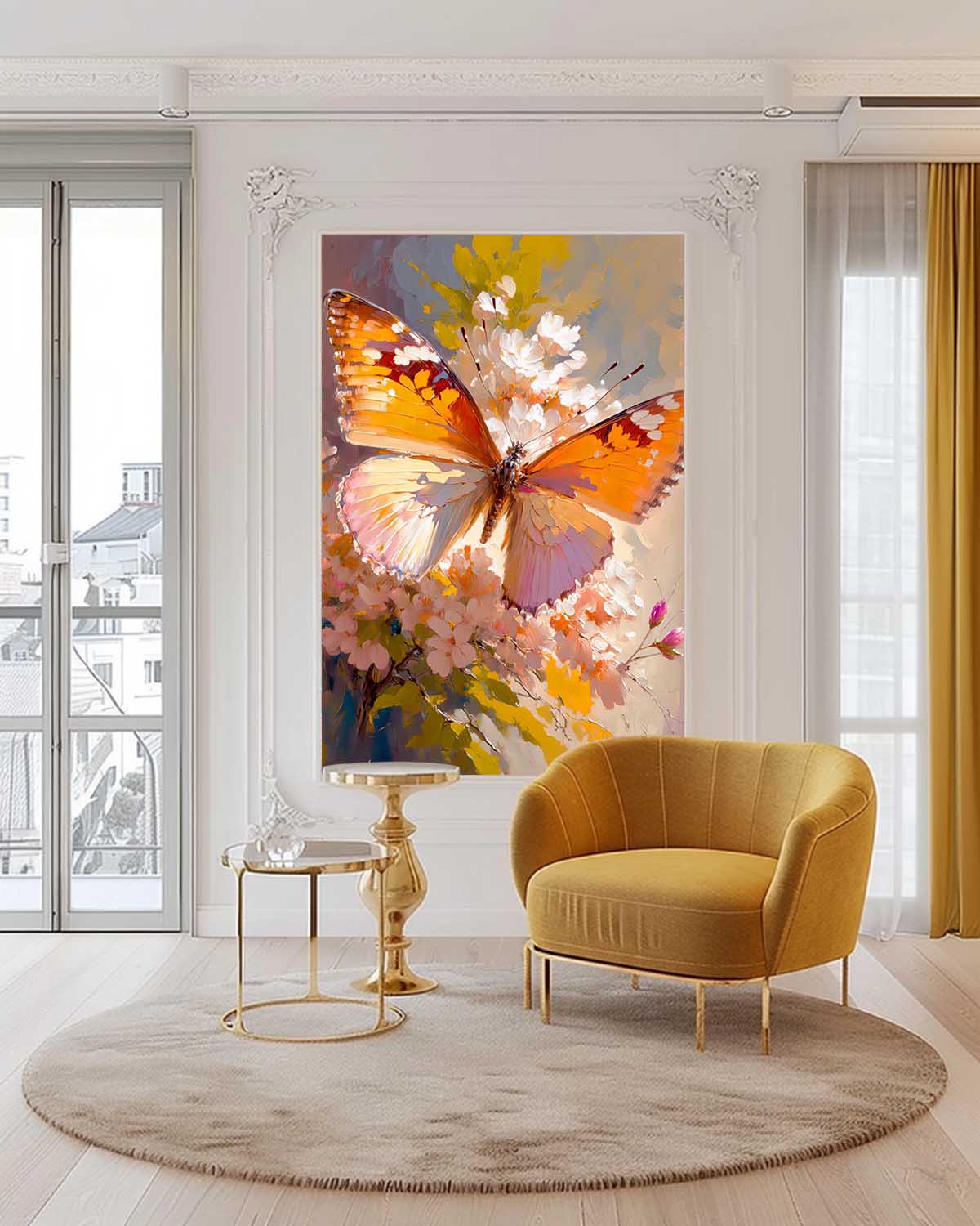 Vibrant Butterfly Oil Painting on Floral Background for Home Decor