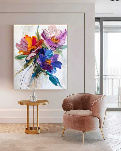 Vibrant Flower Bouquet Oil Painting for Home Decoration and Wall Art