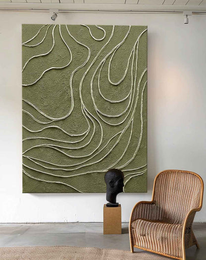 Abstract Green Textured Oil Painting for Modern Minimalist Home Decor