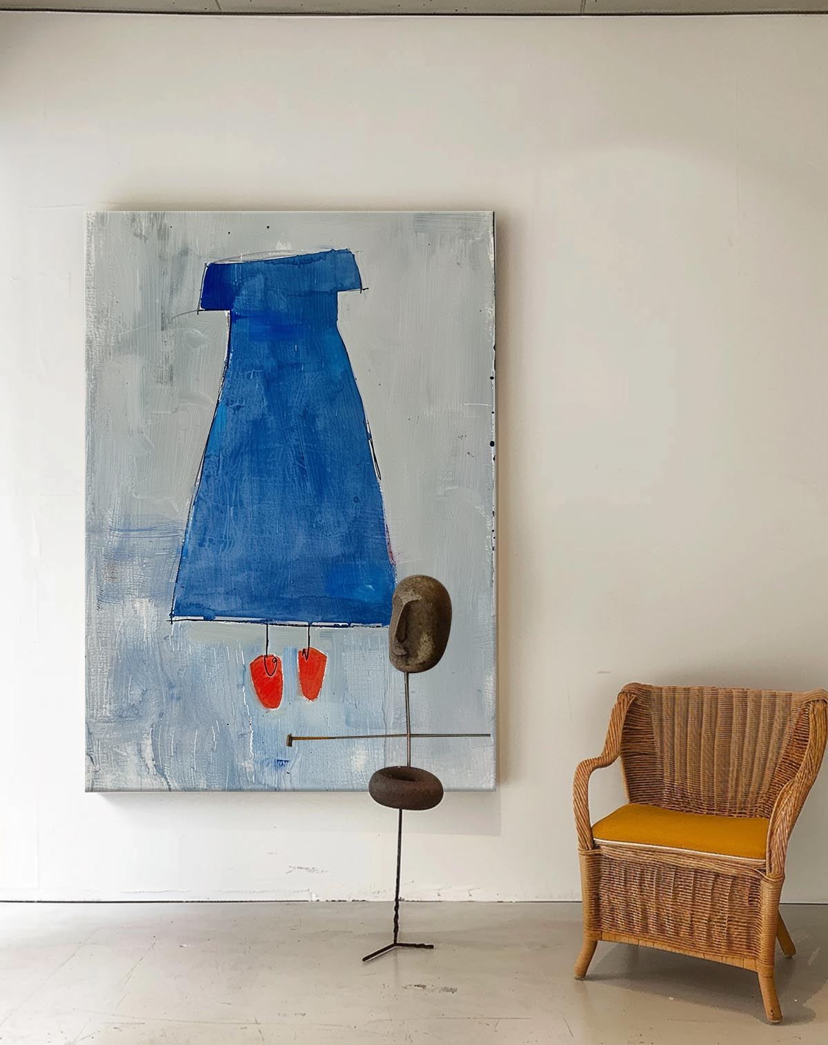 Chic Minimalist Blue Dress Oil Painting for Modern Home Decor
